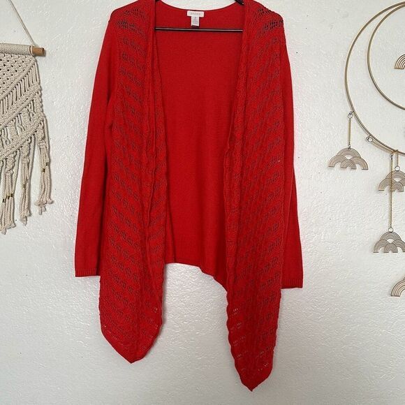 Chicos Size 2 Red Crochet Knit Cardigan - Picture 1 of 6